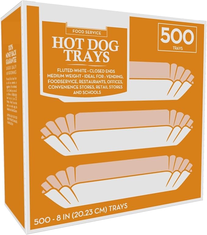 500 Paper Hot Dog Trays | White Hot Dog Wrappers | 8 Inch Hotdog Tray Holders by Supellectilem