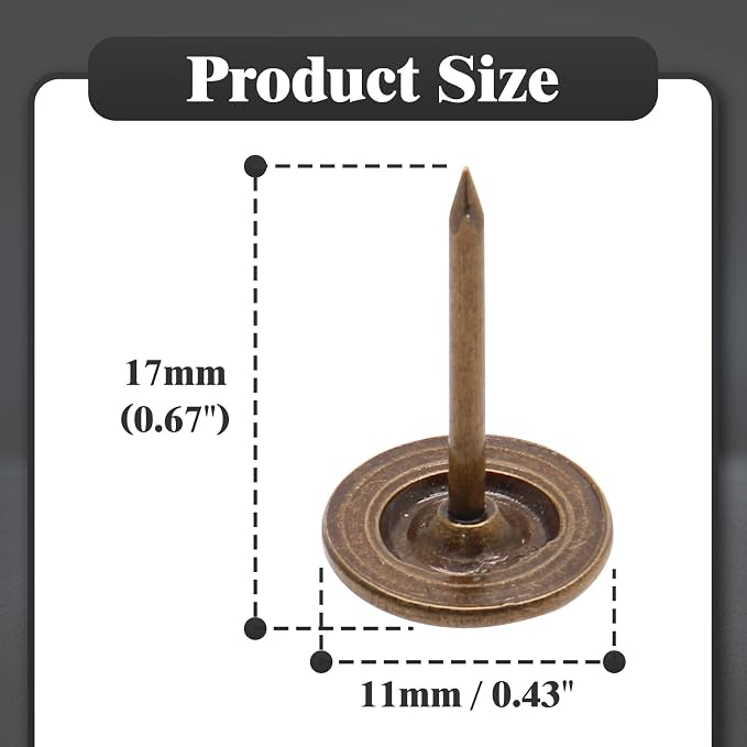 Piutouyar 17mm / 0.67 Inch Flat Head Thumb Tacks, Bronze Vintage Style - Image 3