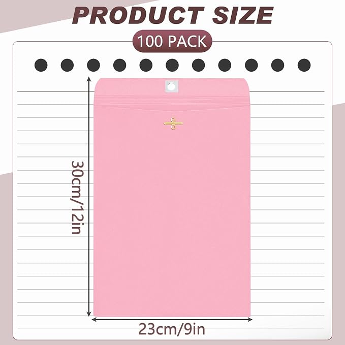 Geyee 100 Pcs Clasp Manilla Envelopes 9 x 12 Inch Gummed Colored Envelopes - Image 2