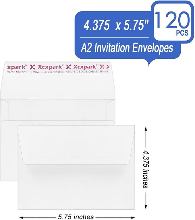 Xxcxpark 120 Qty Printable A2 Invitation Envelopes 4.375 x 5.75 Cards, Self - Image 2