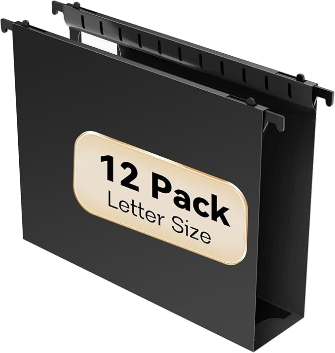 Extra Capacity Plastic Hanging File Folder Letter Size, 12 Pack Reinforced Hang by NORDUN