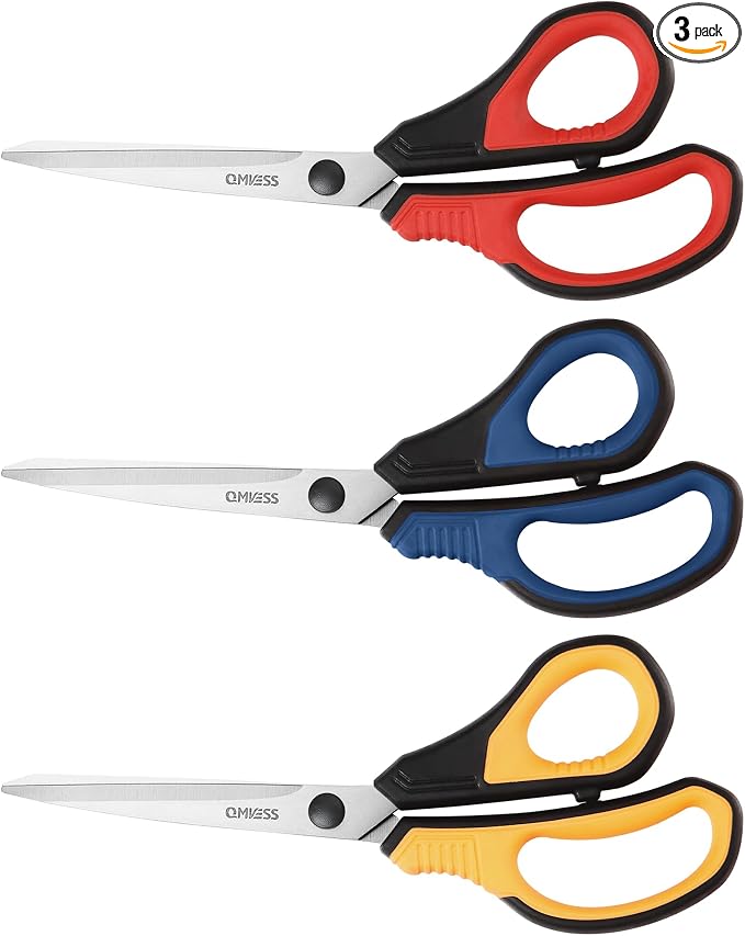 QMVESS 8.5" Scissors All Purpose 3 Pack, Ultra Sharp 2.5mm Thick Blade Scissors by QMVESS