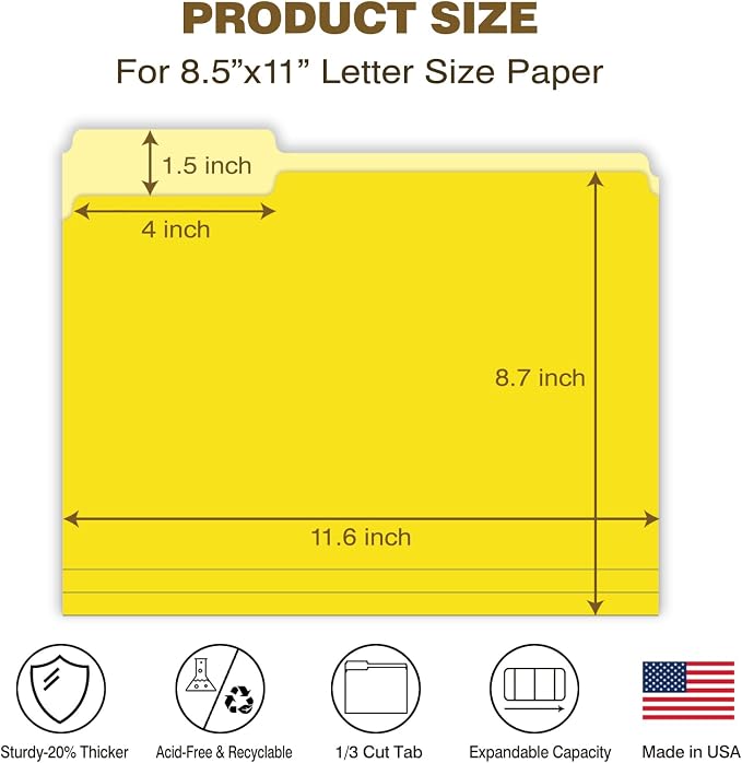 Yellow Manilla Folders File Folders 100-Pack Letter Size 8.5" x 11" Yellow - Image 2
