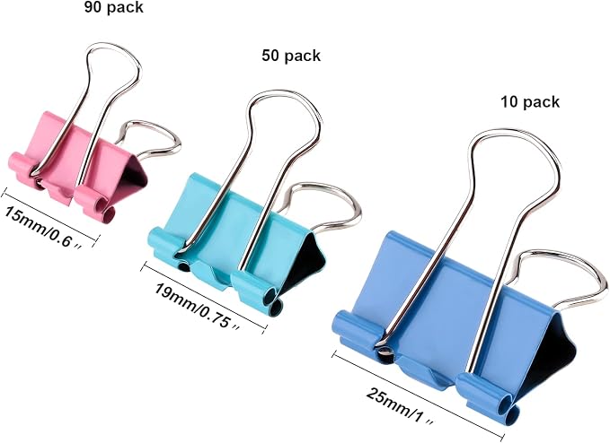TecUnite 150 Pcs Binder Clips Assorted Sizes Pastel Paper Clamps Clips Large - Image 2