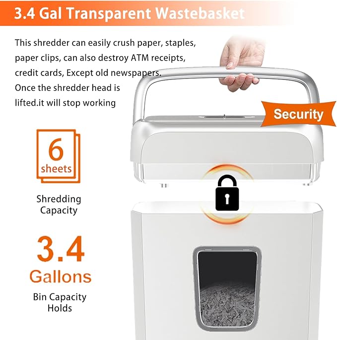 Bonsaii Low Noise Operation Paper Shredder, 6-Sheet Cross-Cut, Credit Card - Image 4
