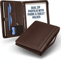 STYLIO Walnut Zipper Padfolio Portfolio Binder w/Carrying Handle | Organizer by Stylio