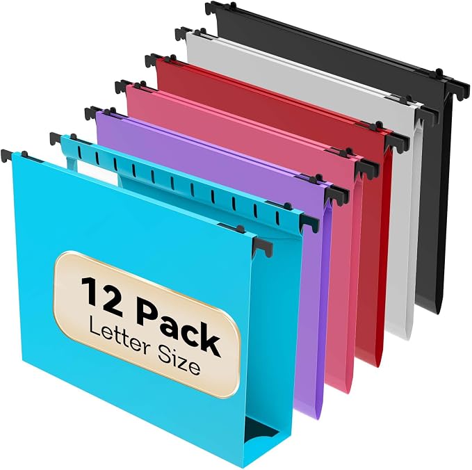 Extra Capacity Plastic Hanging File Folder Letter Size, 12 Pack Reinforced Hang by NORDUN