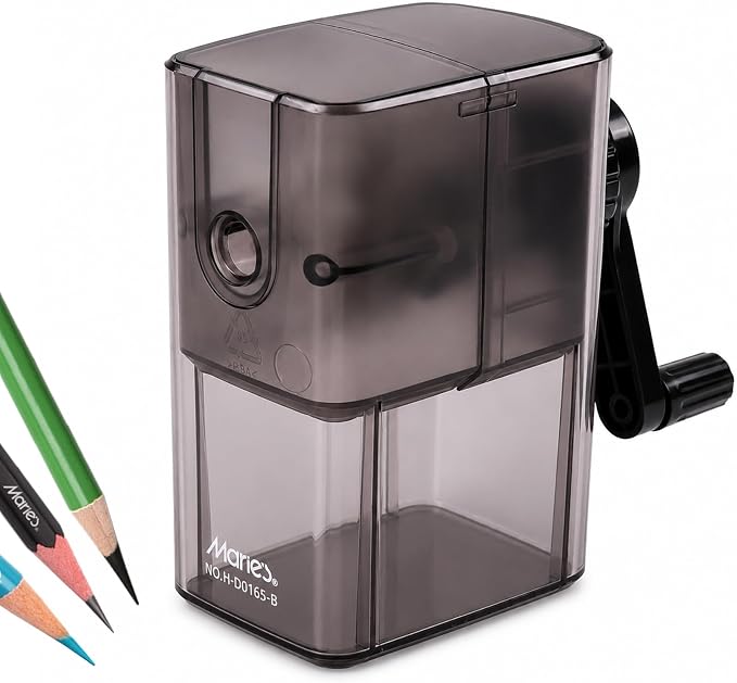 Marie’s Manual Pencil Sharpener, 5 Point Modes, Transparent Shavings Bin by MARIE%E2%80%99S
