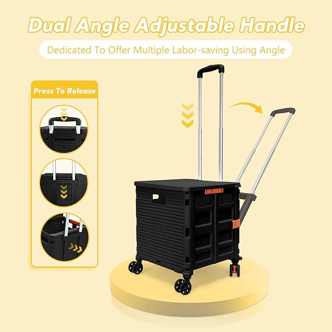 FELICON SELORSS Folding Utility Cart Portable Rolling Crate Handcart-Black | - Image 2