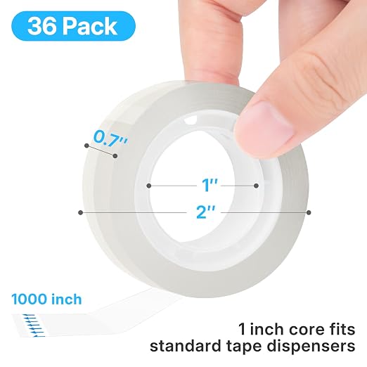 OWLKELA 36 Rolls Transparent Tape Refills, All-Purpose Transparent Glossy Tape - Image 2