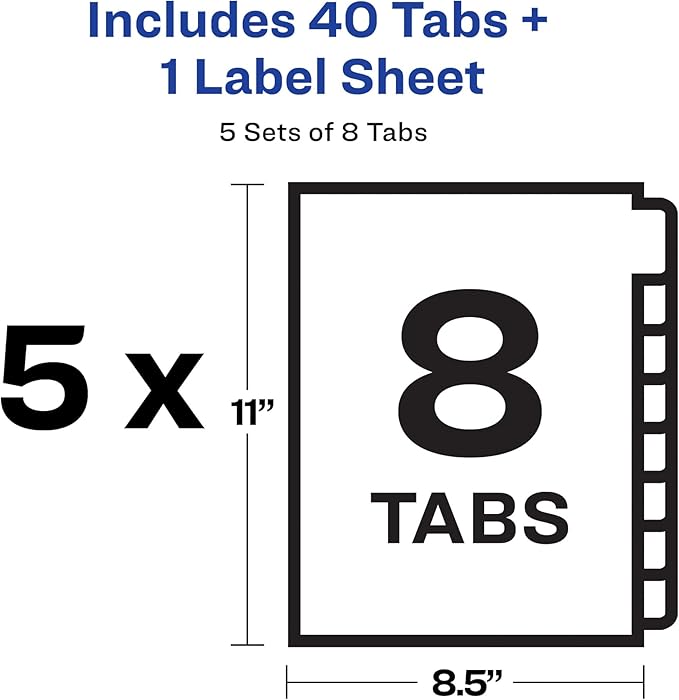 Avery 8 Tab Dividers for 3 Ring Binder, Easy Print & Apply Clear Label Strip - Image 6