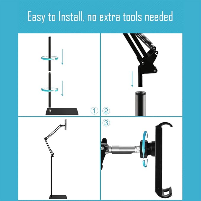 Tablet Floor Stand with 5LB Metal Base, Overhead Bed Phone Stand Angle Height - Image 6