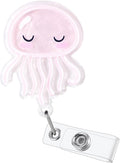 Cute Pink Jellyfish Badge Reel, Pediatric Retractable ID Card Badge Holder by BEZTN