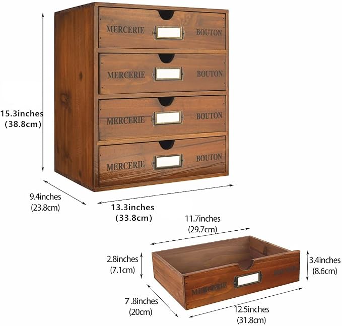 Wooden Storage Box with Drawers Vintage Office Supplies and Accessories Letter - Image 3