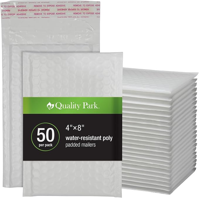 Quality Park Bubble Mailers, 4 x 8 Shipping Envelopes, Durable White Padded by Quality+Park