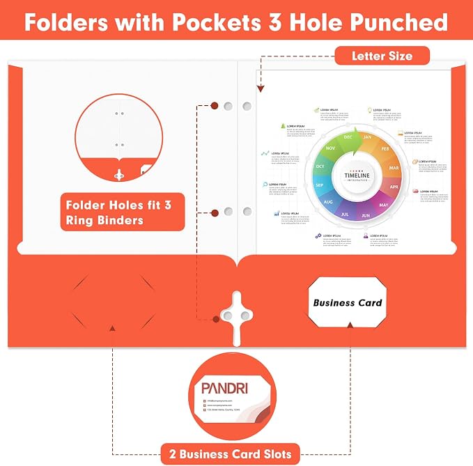 Two Pocket Portfolio Folders, PANDRI 60 Pack 3 Hole Punched 2 Pocket Folders - Image 3
