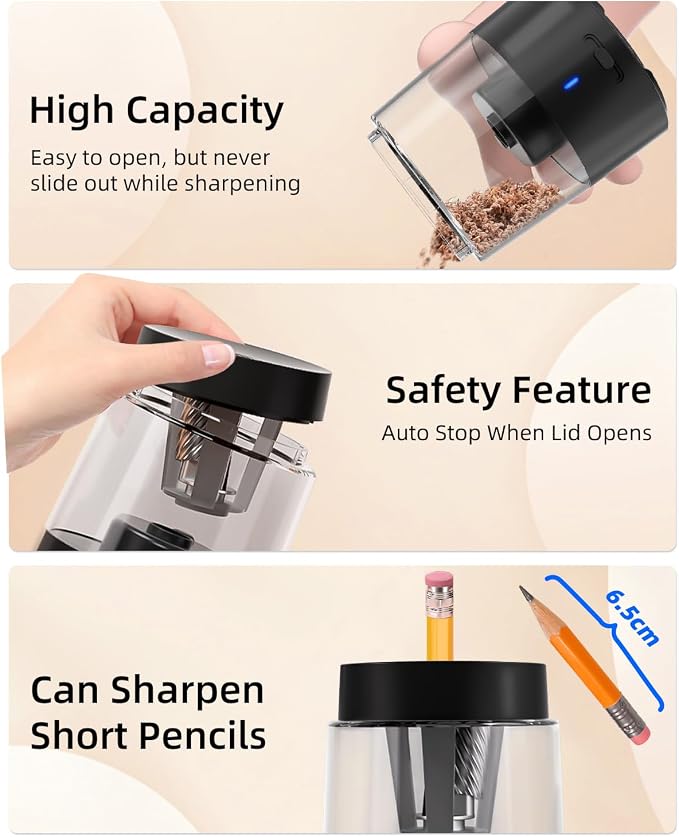 ZMOL Electric Pencil Sharpener, Automatic Pencil Sharpeners Students, Battery - Image 7