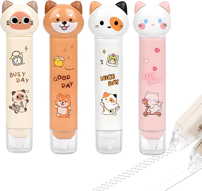 2 in 1 Correction Tape and Double Sided Tape Roller, Cute Quick Dry Japan White by PANDENNER