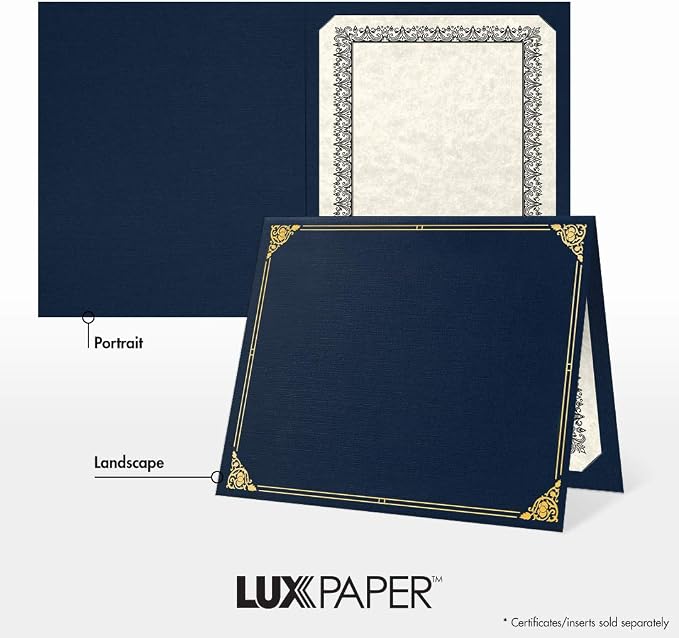 LUXPaper 9.5" x 12" Certificate Holders | Nautical Blue Linen | Embossed Gold - Image 5