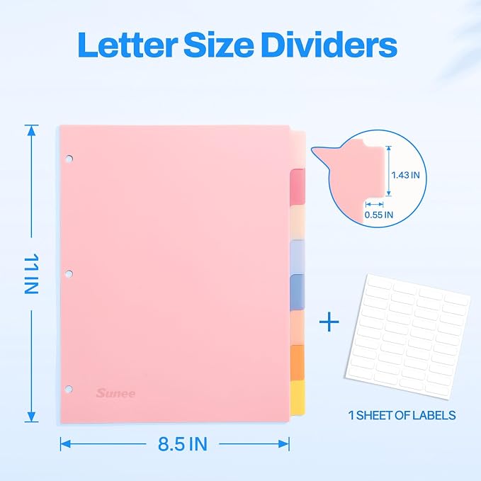 SUNEE 8 Tab Binder Dividers, Plastic Dividers - Image 2