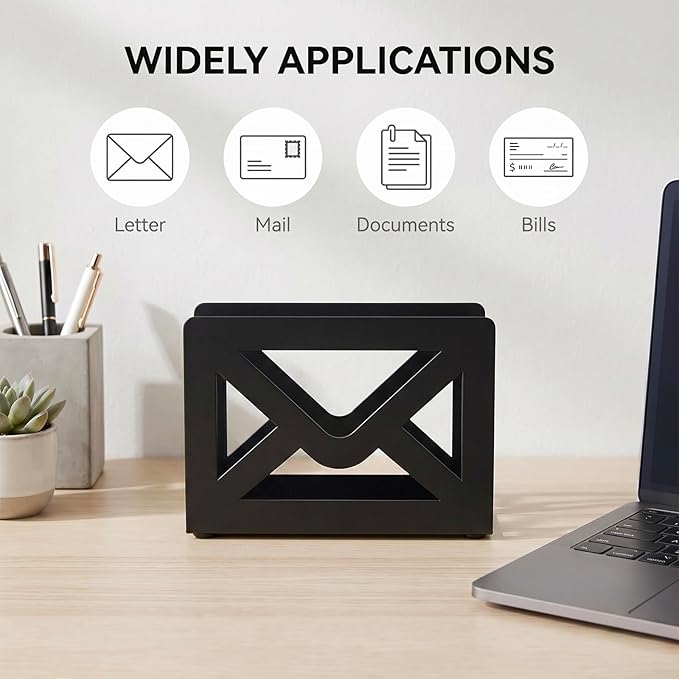 MyGift Black Metal Desktop Mail Holder - Image 4