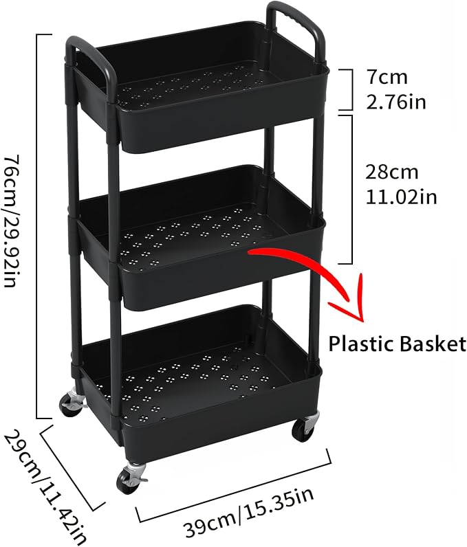 Sywhitta 3-Tier Plastic Rolling Utility Cart - Image 2