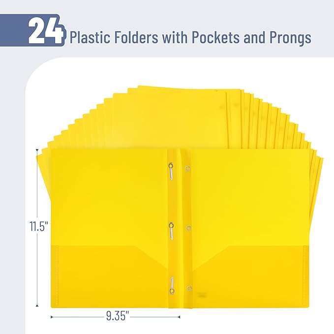 Mr. Pen- Plastic Folders with Pockets and Prongs, 24 Pack, Letter Size | Yellow - Image 2