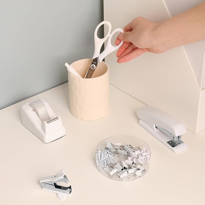SKYDUE White Office Supplies Set, Desk Accessories, Tape Dispenser, - Image 3