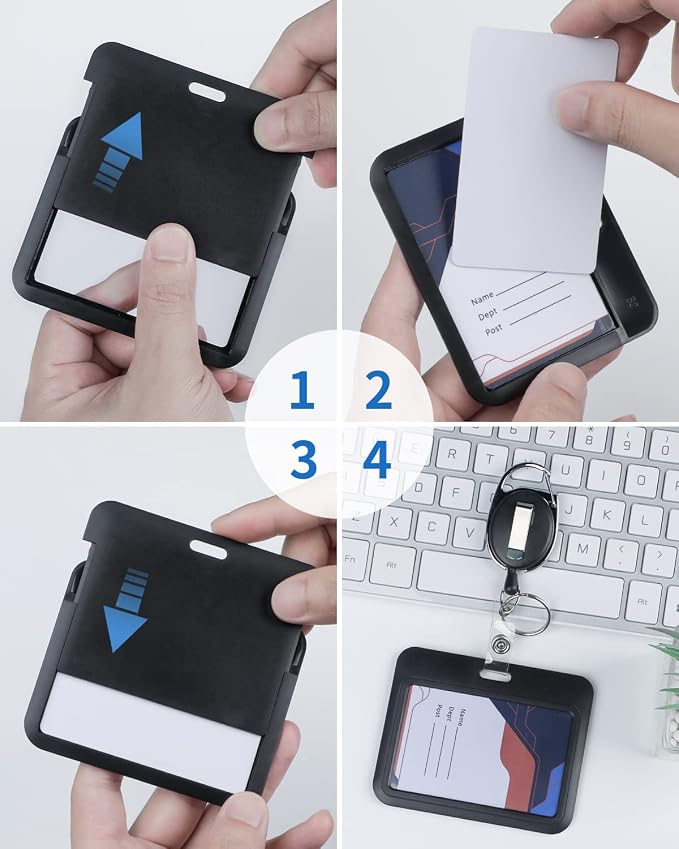 Uniclife 6 Pack Sliding ID Badge Holder Black Horizontal Hard Plastic Case - Image 5