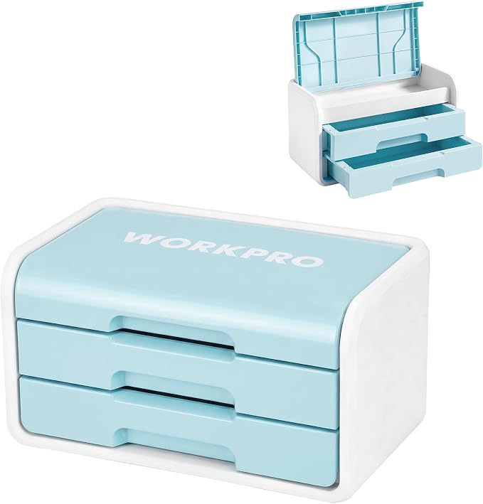WORKPRO Small Storage Box with 2 Drawers, Flip-Top Lid, Durable ABS Storage by WORKPRO