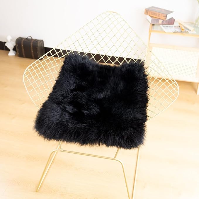 LLB Sheepskin Chair Cushion Non-Slip Back Square Genuine Fur Chair Cover Silky - Image 5