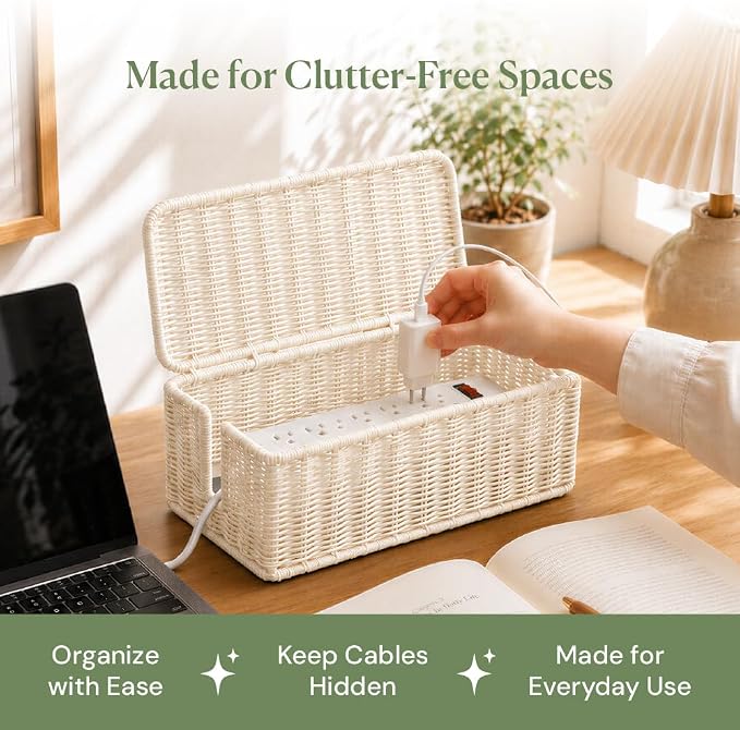 Cable Management Box, Handmade Rattan Cable Organizer - Image 9