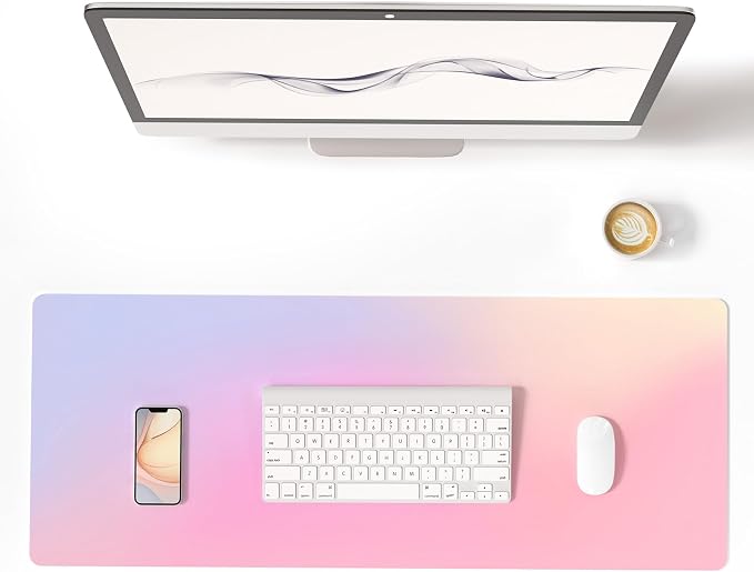 Colorful Star Large Mouse Pad Pink, Girly Desk Mat Aesthetic PU Leather Laptop by ColorfulStar