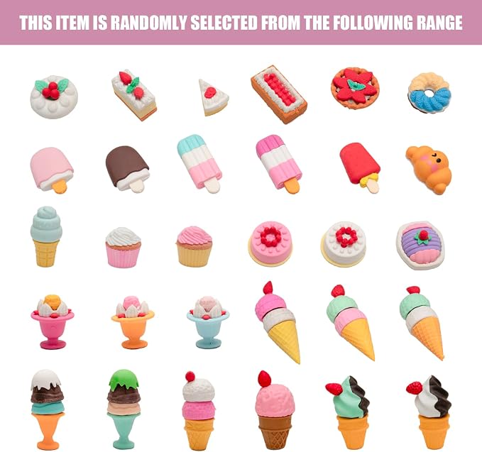 72Pcs 3D Food Erasers for Kids, All are Food Styles, Random Desktop Pets Toys - Image 6