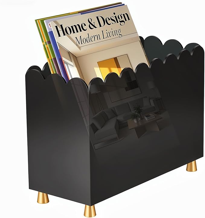 Acrylic Magazine Holder, Magazine Rack Floor, Sleek Black Stylish Organizer by TOCEMEI