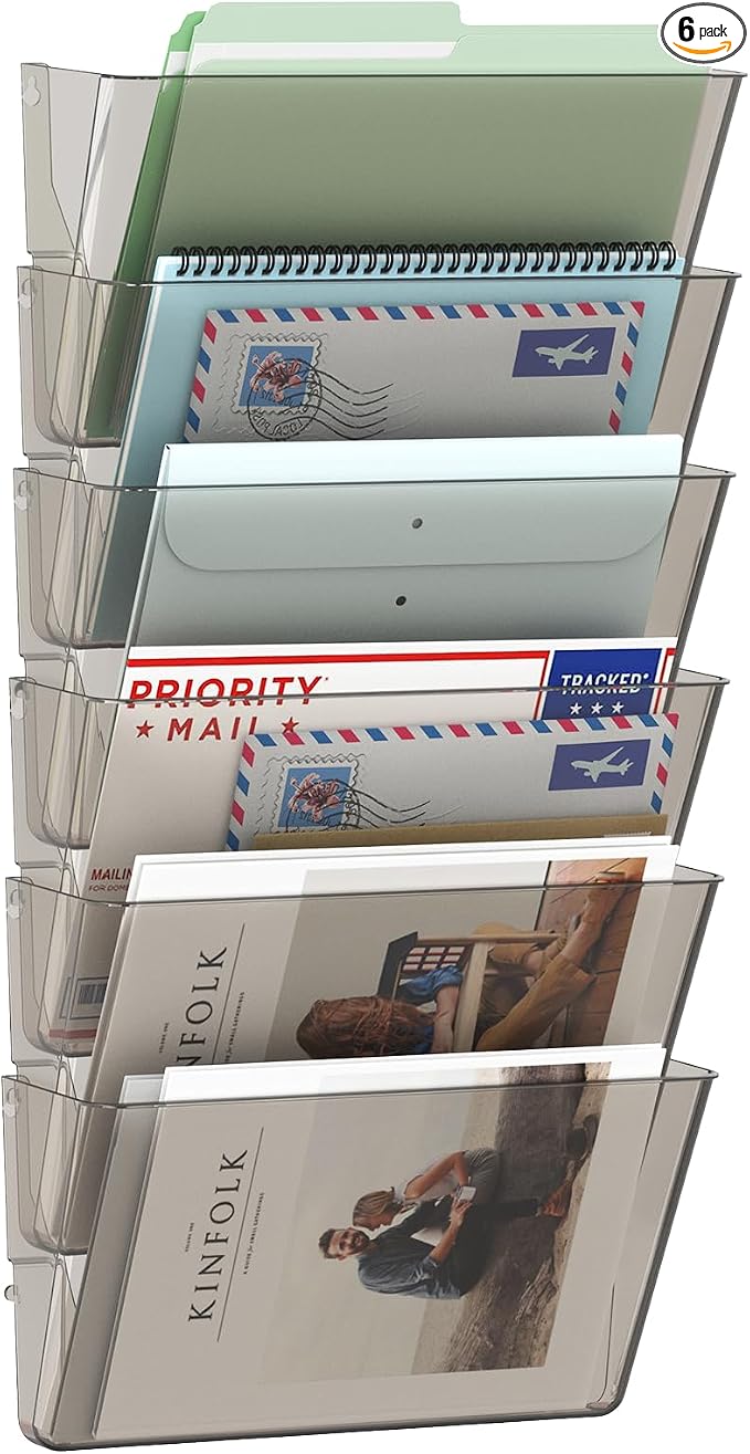 MINDEPOT 6 Pockets Acrylic Wall File Organizer, Plastic Hanging Wall File Holder by MINDEPOT