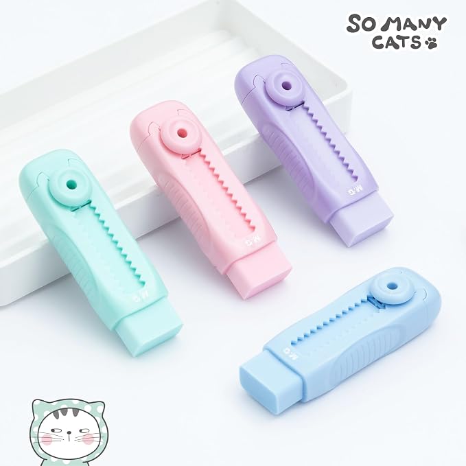 M&G 4 Pcs Cute Erasers for Kids Sliding Retractable Pencil Erasers, Push Pull - Image 6