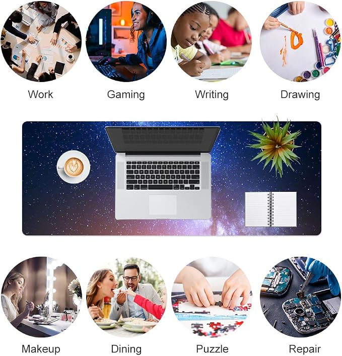 QiyI Large Desk Pad, Milky Way Mouse Pad Desktop Decor, Waterproof PU Leather - Image 7