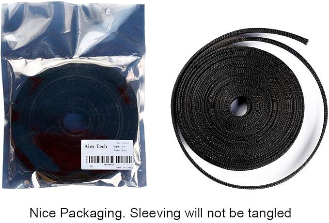25ft - 1/8 inch PET Expandable Braided Sleeving – Black – Alex Tech Braided - Image 6