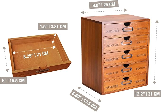 Vintage 5-Drawer Wooden Desk Organizer - Image 4