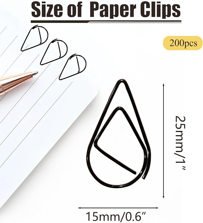 200 Pcs Black Teardrop Paper Clips Bulk, Stainless Steel Rust-Resistant - Image 5