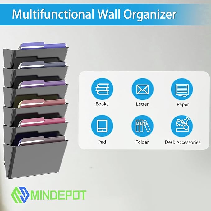 MINDEPOT 8 Pockets Acrylic Wall File Organizer, Plastic Hanging Wall File Holder - Image 5