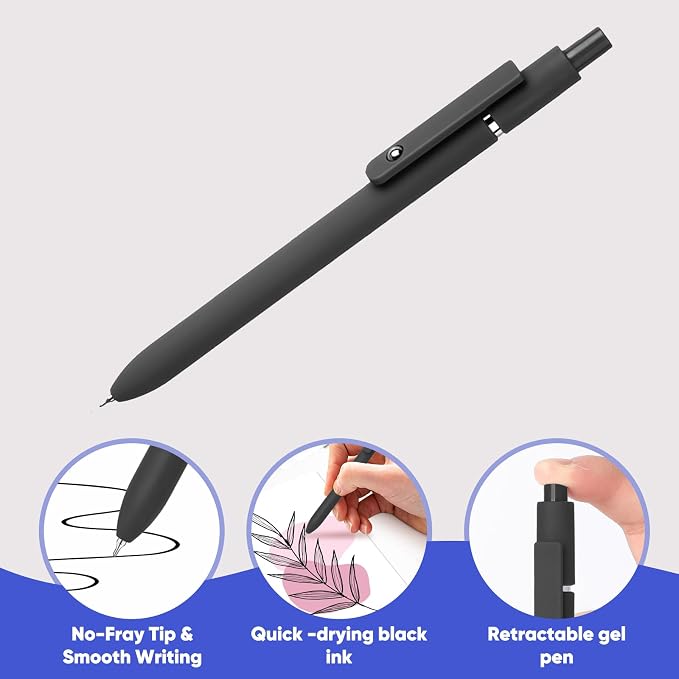 Vanhench 6Pcs Gel Pens, 0.5MM Black Gel Ink Pen Fine Point Smooth Writing Pens - Image 5