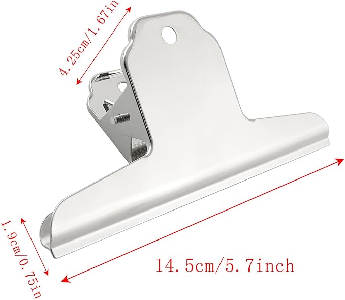 Bull Clip BLLNDX 2PCS 5.7Inch/145mm Large Silver Metal Bull Dog Clips File - Image 3