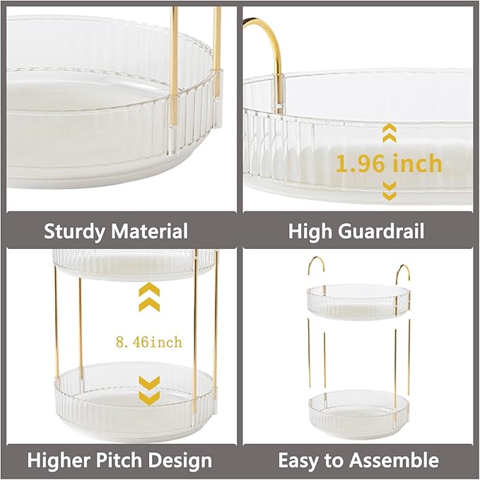 Asayuee 360 Rotating Makeup Organizer, 2 Tier Large Capacity Make Up Organizers - Image 4