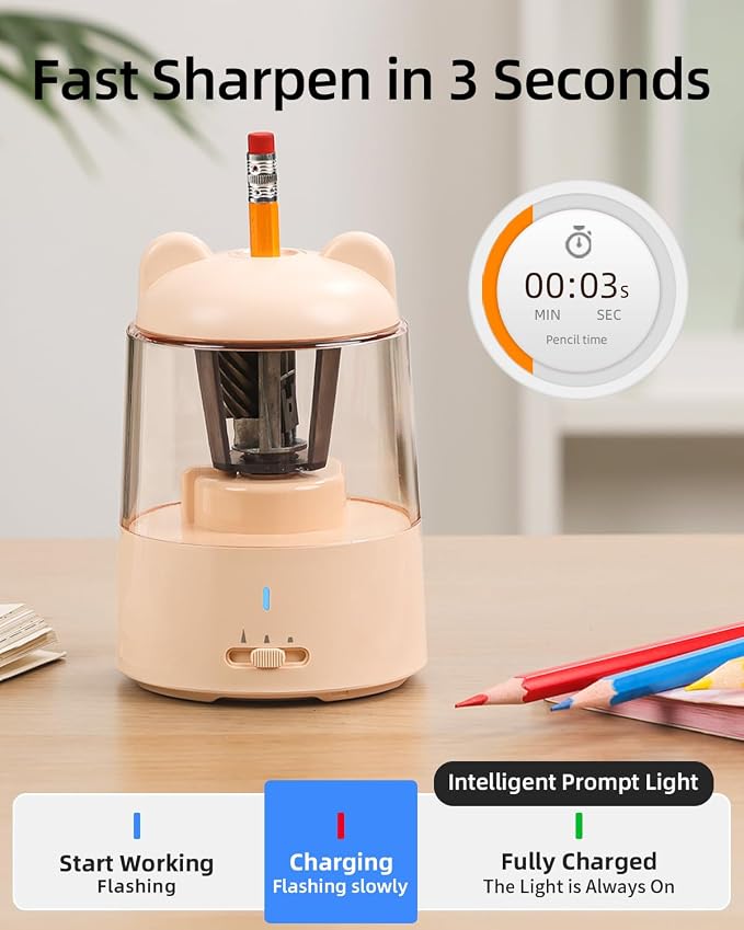 ZMOL Colored Pencil Sharpener, Rechargeable Electric Pencil Sharpener, Auto Stop - Image 6