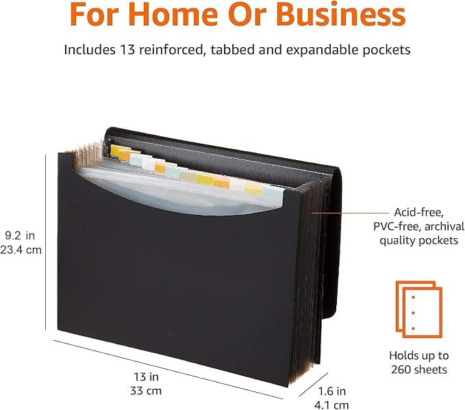 Amazon Basics Expanding Accordion File Organizer, Letter Size, 13 Compartments - Image 8