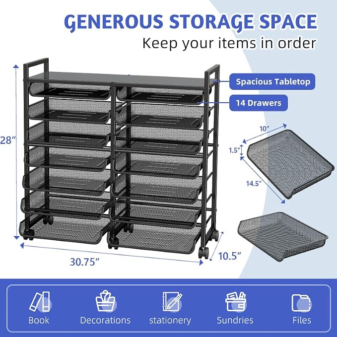 Simple Trending 15-Tier Rolling File Cart, Desk File Organizer - Image 2