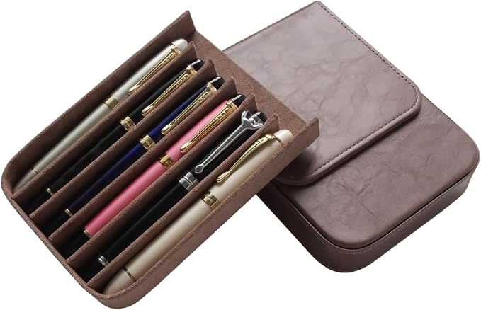 Leather 6 Fountain Pen/Pencil Tray Case, Magnetic Closure - Image 8