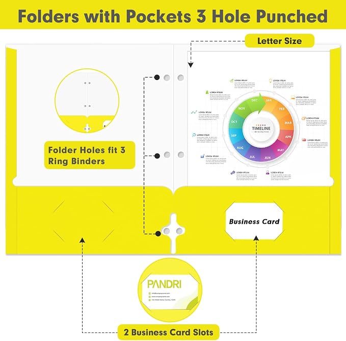 Two Pocket Portfolio Folders, PANDRI 60 Pack 3 Hole Punched 2 Pocket Folders - Image 3